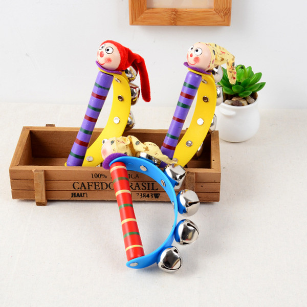 2018 New Arrival Wooden Shaking Handbell Rattle Clown Sound Toy animal Musical Instrument Gift for Baby Kid Child Toys for Fun AIJILE