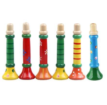Colorful Wooden Trumpet Buglet Hooter Bugle Educational Musical Toy for Kids Baby Wooden Toys Musical Instrument Trumpet Hooter