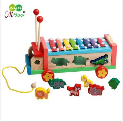 Wooden Xylophone Animal Trolley 8-Note Music Instrument Hand Knocking Piano Children's Educational Tool Musical Toys Baby Gift