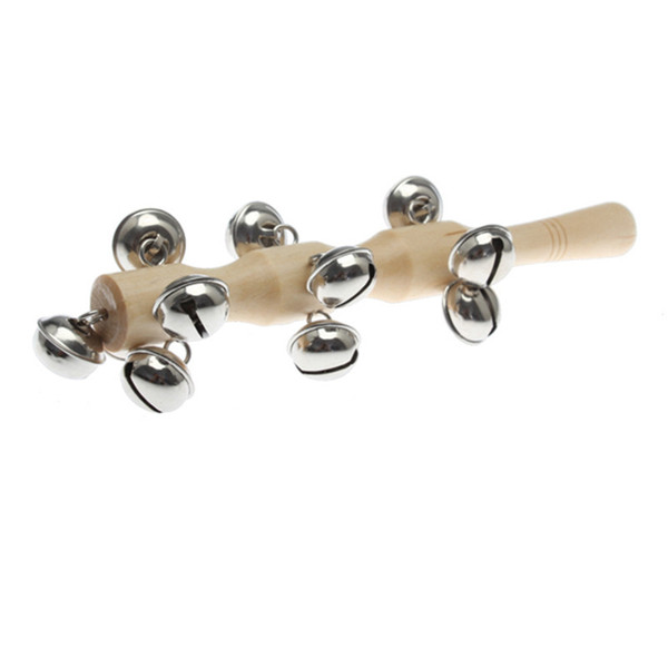 Funny Music Wooden Handbell 13 Metal Jingles Wood Bell Ring Shaker Stick for Children Kindergarten Toys