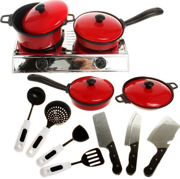 Cooking utensils Children's play kitchen toys Early education kitchen utensils toy 13 sets of red simulation tableware 3892