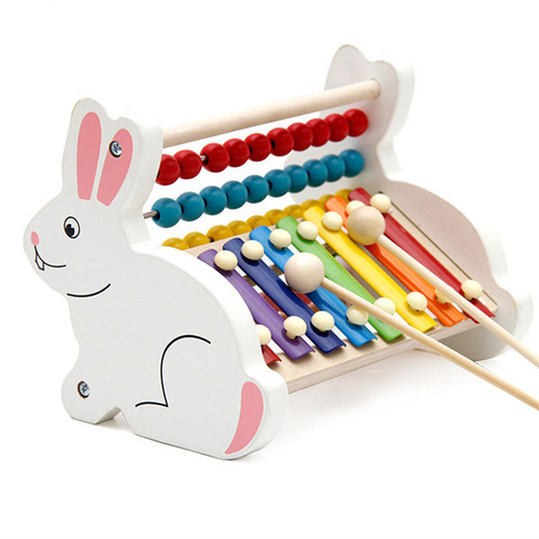 Wooden Cartoon Rabbit Calculation Abacus Frame Children Educational Toys Hand Knocked Piano Kids Baby Xylophone Musical Instrument Toys Gift