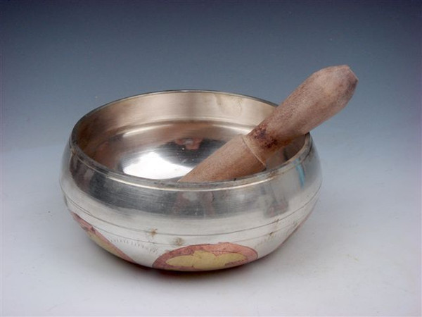 Vintage Tibetan Copper Gold Gilt Chakra EXTRA LARGE Singing Bowl & Striker