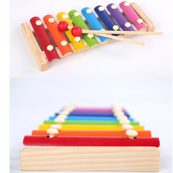 Hot wholesale Raw Wood Color Lovely Wooden Knocker Music Instrument Baby Knock On The Piano Guoqin Octave Noisemaker Toys S19JS228