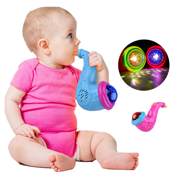 15PCS Cute Sax Trumpet Horn LED Flashing Musical Projector Toys Children Baby Instrument Glowing Birthday Gifts Color Random