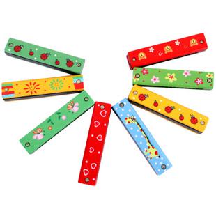 2012 Hot sale 16 Hole Wooden Mini Musical Instrument Toy Colorful Cartoon Animal Harmonica Best Gift