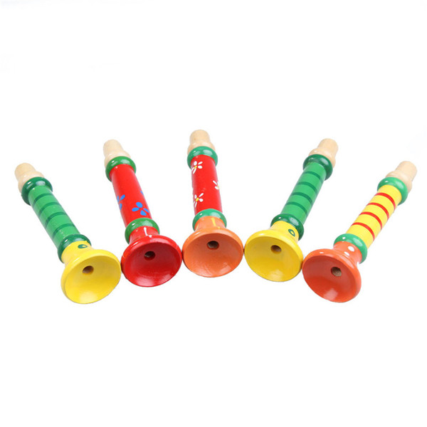 Colorful Wooden Trumpet Buglet Hooter Bugle Kids Musical Instrument Educational Toy for Children Random Color