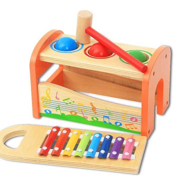 Wooden Musical Toys Pound & Tap Bench Slide Out Xylophone with Hammer and 3 Balls