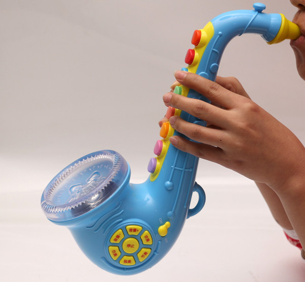 Free shipping child Saxophone Wind instrument toy Saxophone Big horn Musical instrument toy External MP3 light Strap