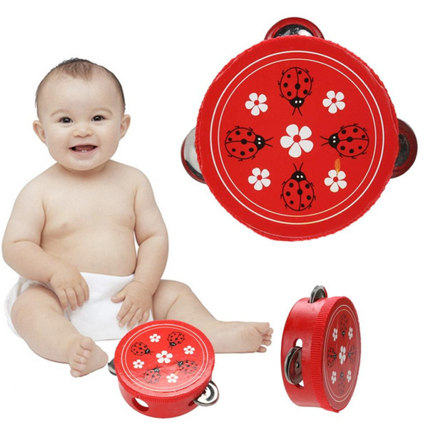 Educational Cartoon Wooden Baby Hand Drum Toys Musical Tambourine Beat Instrument Handbell Baby Infant Gift Toy