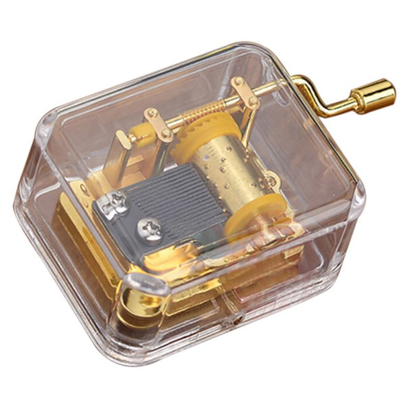 Castle In The Sky/Let It Go/You Are My Sunshine 18 note Acrylic Clear Gold Hand Cranked Musical Mechanism Music Box