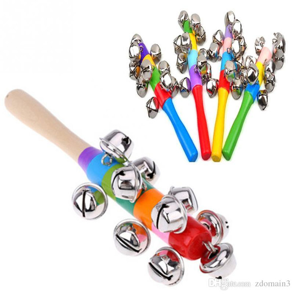 Bulk Sale Colorful Rainbow Hand Held Bell Stick Wooden Percussion Musical Toy for KTV Party Kids Game Wholesale Retail