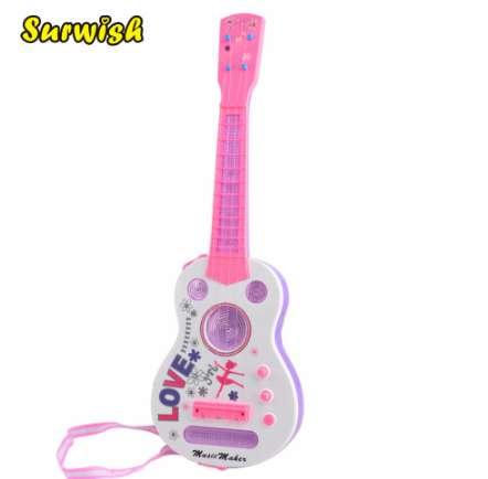 Surwish Simulation 4 String Flash Mini Guitar Kids Musical Instruments Educational Toy 928B - Pink