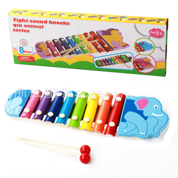 Baby's Wooden Musical Toys Trailer 8-Note Xylophone Children Hand Knocking Piano 8 Kinds Animal Cartoon Music Instrument Learning Tool Toys