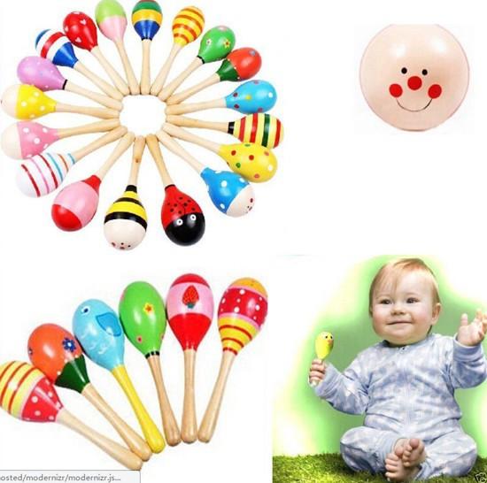 Colorful Baby Toy Wooden Maracas Egg Shakers Musical Toy Baby Rattle Early Educational Toy Hand Trainning Best kid Toys Free Shipping
