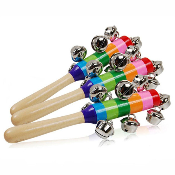 New Hot Baby Rattle Rainbow Toy kid Pram Crib Handle Wooden Activity Bell Stick Shaker Rattle Baby Gift