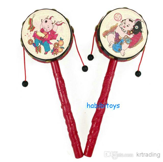 Chinese tranditional hand drum rattle-drum Little Drum hand swinging tambourine Baby shaking drum toys 30pcs/lot