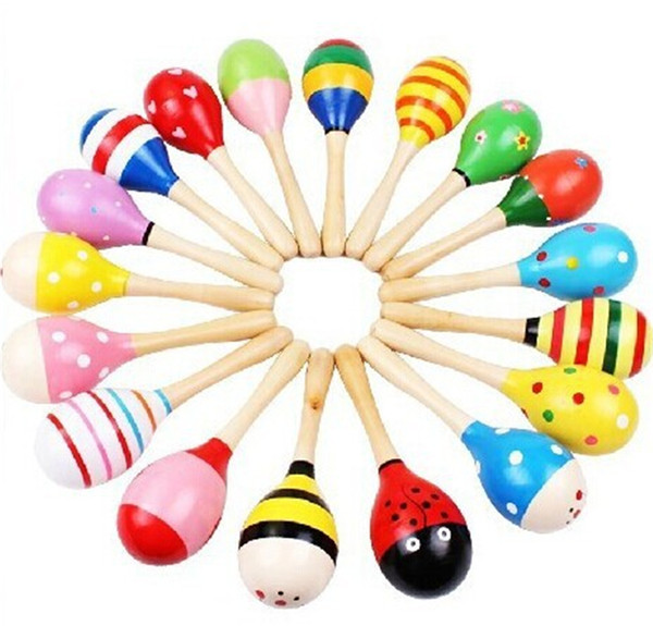 Wooden Toy Primitive Tribes Colorful Baby Small Sand Hammer Cartoon Musical Instruments Knock Wooden Bell Baby Educational Toys