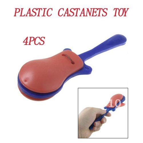 Wholesale-4pcsGuitar Shaped Plastic Castanets Toy Red Blue for Childen