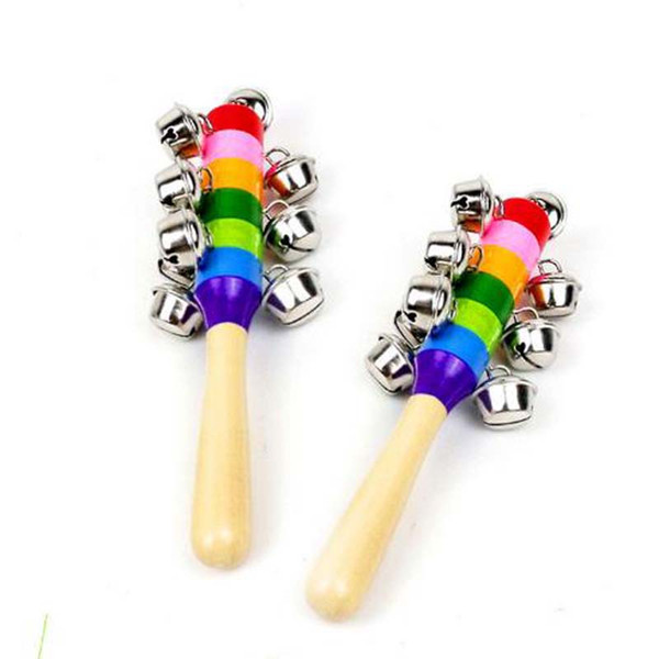 Wooden colorful rattles wooden rainbow rattles hand crank baby infant educational toys early education vocal bells toy gifts