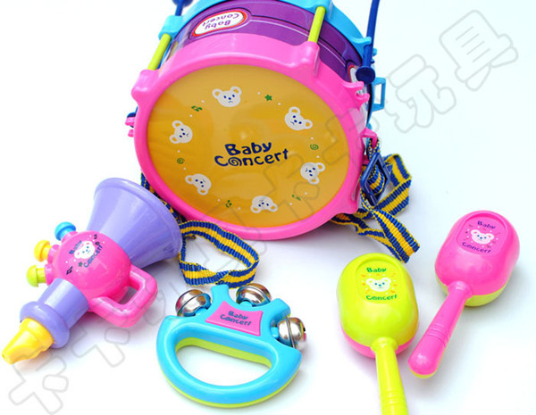 5pcs Educational Baby Kids Roll Drum Musical Instruments Band Kit Children Toy Baby Kids Gift Set Free Shipping