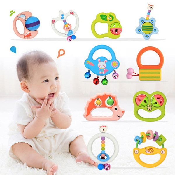 Hot Selling Baby Cartoon Hand Bell Toy Baby Cute Wooden Toys Infant Training Toys musical instruments Prior Educational Toys