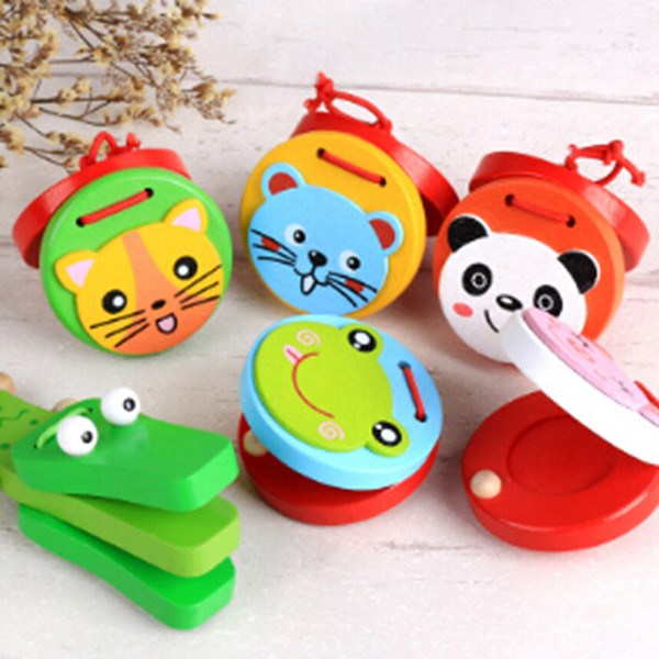 50pcs Cartoon Castanets Lovely Kids Child Baby Wooden Castanet Clapper Handle Musical Instrument Toy Preschool Early Educational Toys AIJILE