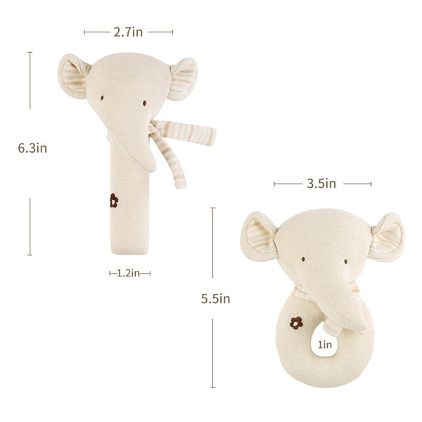 2Pcs Baby Rattle Squeaky Toy Plush Soft Hand Bell Set Cartoon Stuffed Animal Educational Activity Toys Bear