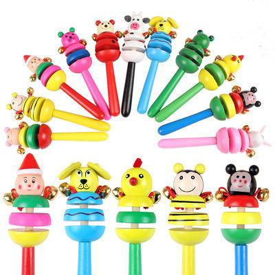 Hot Selling Baby Wooden Hand Rattle Baby cute Cartoon Toys Promotional Training toys musical instruments Educational Noisemaker Gifts