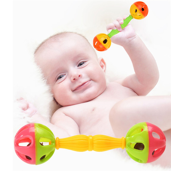 2pcs Baby Rattle Bells Shaking Dumbells Kids Early Development Toys for 0-12M Cute Baby Rattles Hand Ring Bell Grasping Toy Xmas Gift