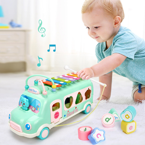 2018 new style cute Bus knocking Children's Toys Multifunctional building blocks beating toys with bead strings Music intelligent hands kno