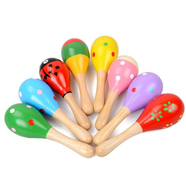 11.5CM Wooden Maraca Wood Rattles Egg Shaker Kids Musical Party Favor Kid Baby Shaker Sand Hammer Toy