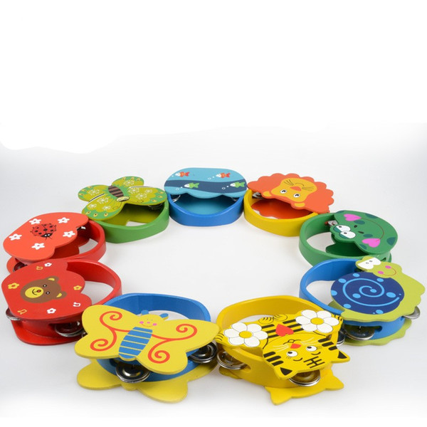 Cartoon Wooden Funny Noisemaker Toys Sense Of Hearing Carl Orff Percussion Instruments Animal Tambourine Bell Intelligence Toys 7cw W