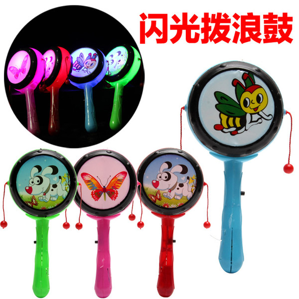 Light colorful flash cartoon led children baby rattle drum drum bag mail cartoon hand puzzle toys