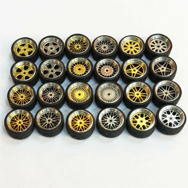 1/64 Scale Alloy Wheels - Custom Hot Wheels, Matchbox,Tomy, Rubber Tires