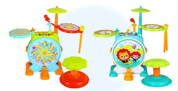 Huilai multi-functional electronic jazz drum set baby baby music with stools children's New Year gift toys