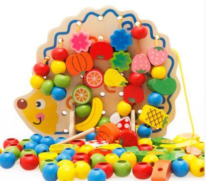 Wooden balls children beads around beads baby puzzle beads toy baby threading blocks 3-5-6 years of age.