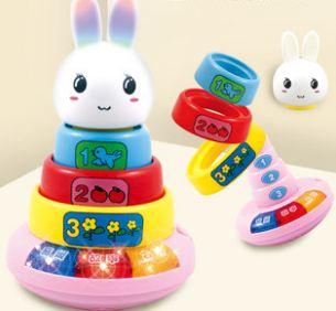 Baby rainbow ring baby fold music ring toy children fold cup let baby feel the fun of the ring number distinguish color