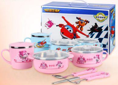 Super flying man co-branded child feeding tableware baby stainless steel supplementary food bowl training chopsticks anti-dropping child