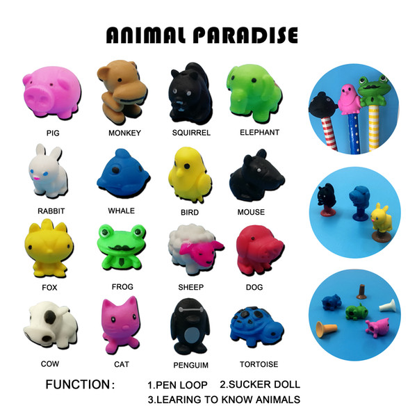 Cute Animals Pen Cap Funny Cartoon TPR Pen Decoration Desktop Car Props toys Small Grift For Children Kids