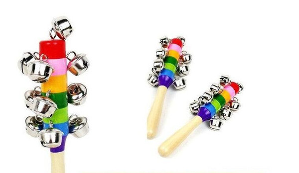 Baby Rainbow Toy kid Pram Crib Handle Wooden Activity Bell Stick Shaker Rattle Children toys HYH 001