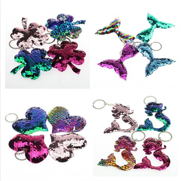 Mermaid/Cat/Star/Bear Women Girl Shine Keyring Handbag Jewelry Key Chain Sequins Fashion Keychain Pendant Gift Bag Accessories 40 color