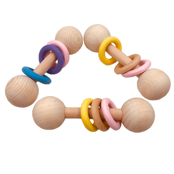 Wooden Baby Rattle with Rings Organic Wood Rattle Handmade Baby Chew Toys Perfect Grasping Teething Toy for Toddlers