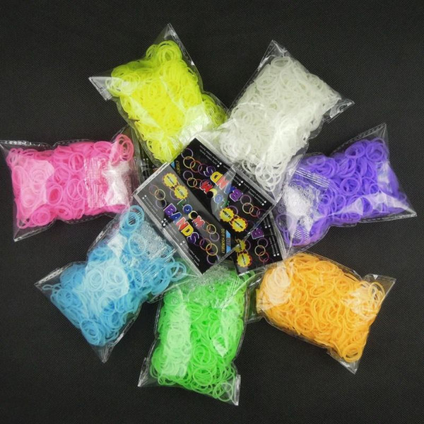 Hot Glow in the Dark Loom Jelly Bands Rubber Bands Loom Bracelets (600 bands + 24 clips) 7 Colors Fast Delivery