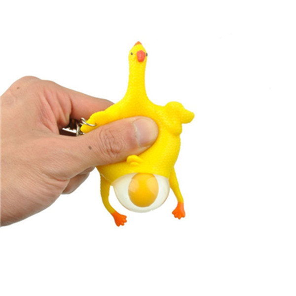 Novelty Anti -Stress Spoof Tricky Funny Gadgets Toys Vent Chicken Whole Egg Laying Hens Crowded Stress Ball Keychain