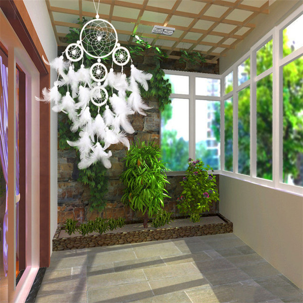 3pcs/lot White Dreamcatcher Wind Chimes Indian Style pearl Feather Pendant Dream Catcher Gift