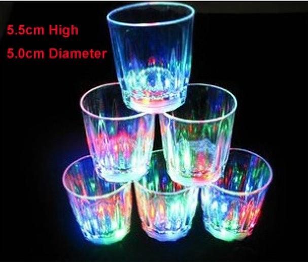 Free Ship 48pcs (24pcs per box) 5.5cm*5cm Mini Shot Glasses Cup LED 7-color Changing LED Light Up Drink Ware Bubble Rocks Cup LED Cups