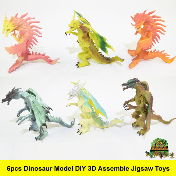 Free one set 6 pcs 3D Puzzle DIY Dinosaur Model Assemble Jigsaw Toys Desktop decoration GIFT For Audlts