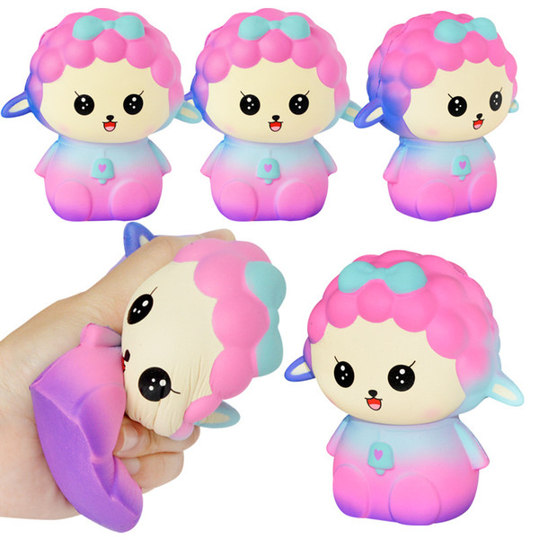 Jumbo Cute sky color Sheep Squishy Colorful Rainbow Alpaca Slow Rising Straps Soft Squeeze Scented Bread Cake Fun Kid Toy Gift