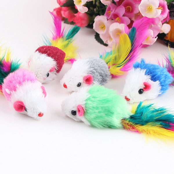 Colorful Feather Grit Small Mouse Cat Toy For Cat Feather Funny Playing Pet dog Cat Small Animals feather Toys Kitten